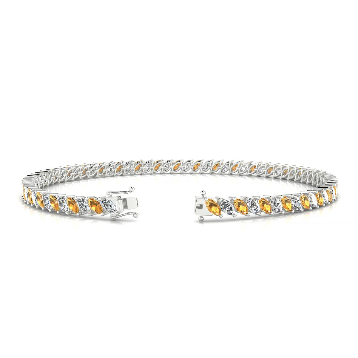 Nile 1-1 | 18k White Gold 4 x 2 mm Marquise Natural Citrine Tennis Bracelet