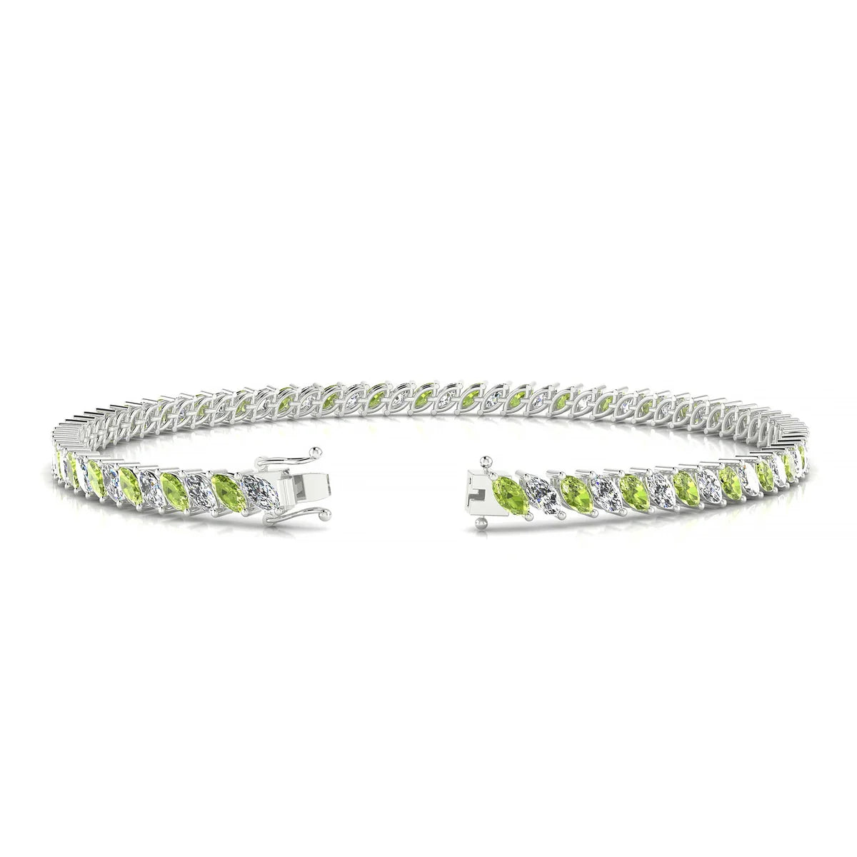 Nile 1-1 | 18k White Gold 4 x 2 mm Marquise Natural Peridot Tennis Bracelet