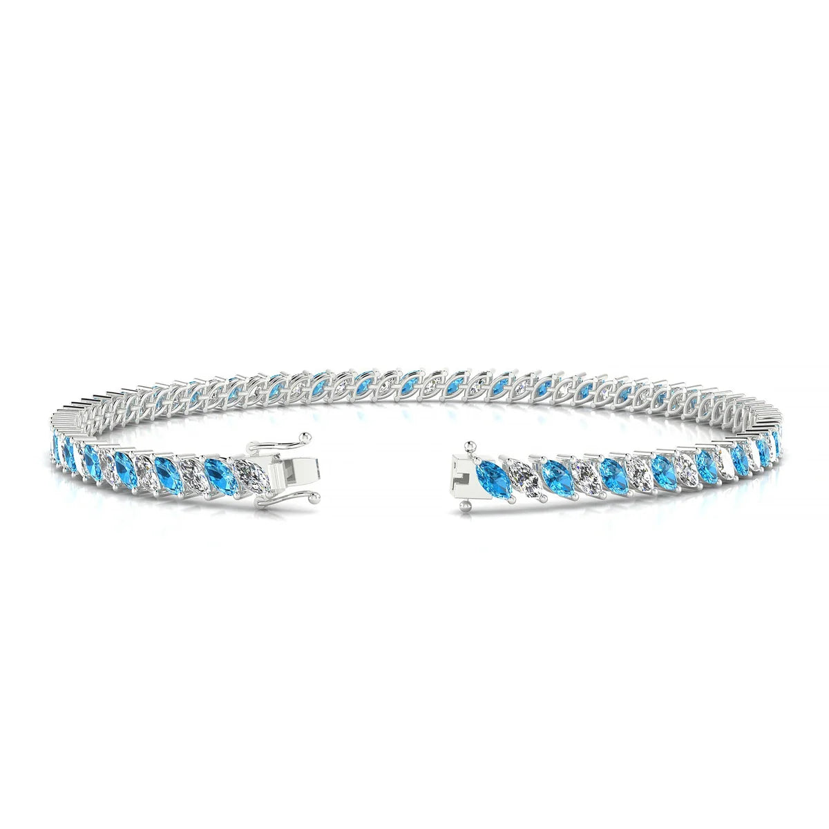 Nile 1-1 | 18k White Gold 4 x 2 mm Marquise Natural Topaz Tennis Bracelet