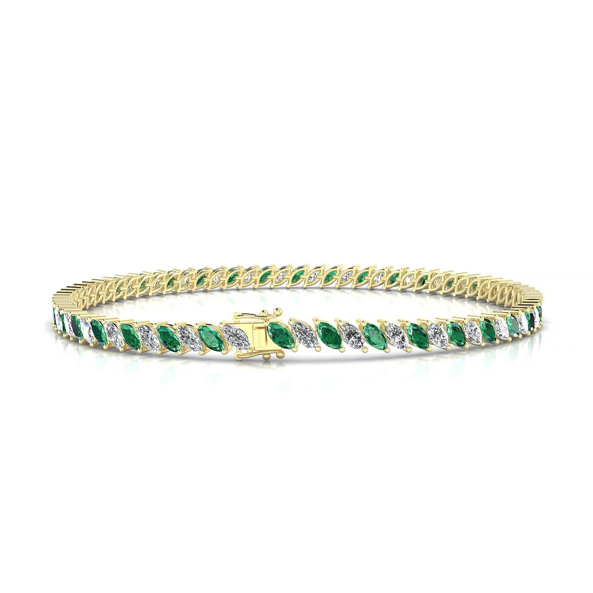 Nile 1-1 | 18k Yellow Gold 4 x 2 mm Marquise Natural Emerald Tennis Bracelet