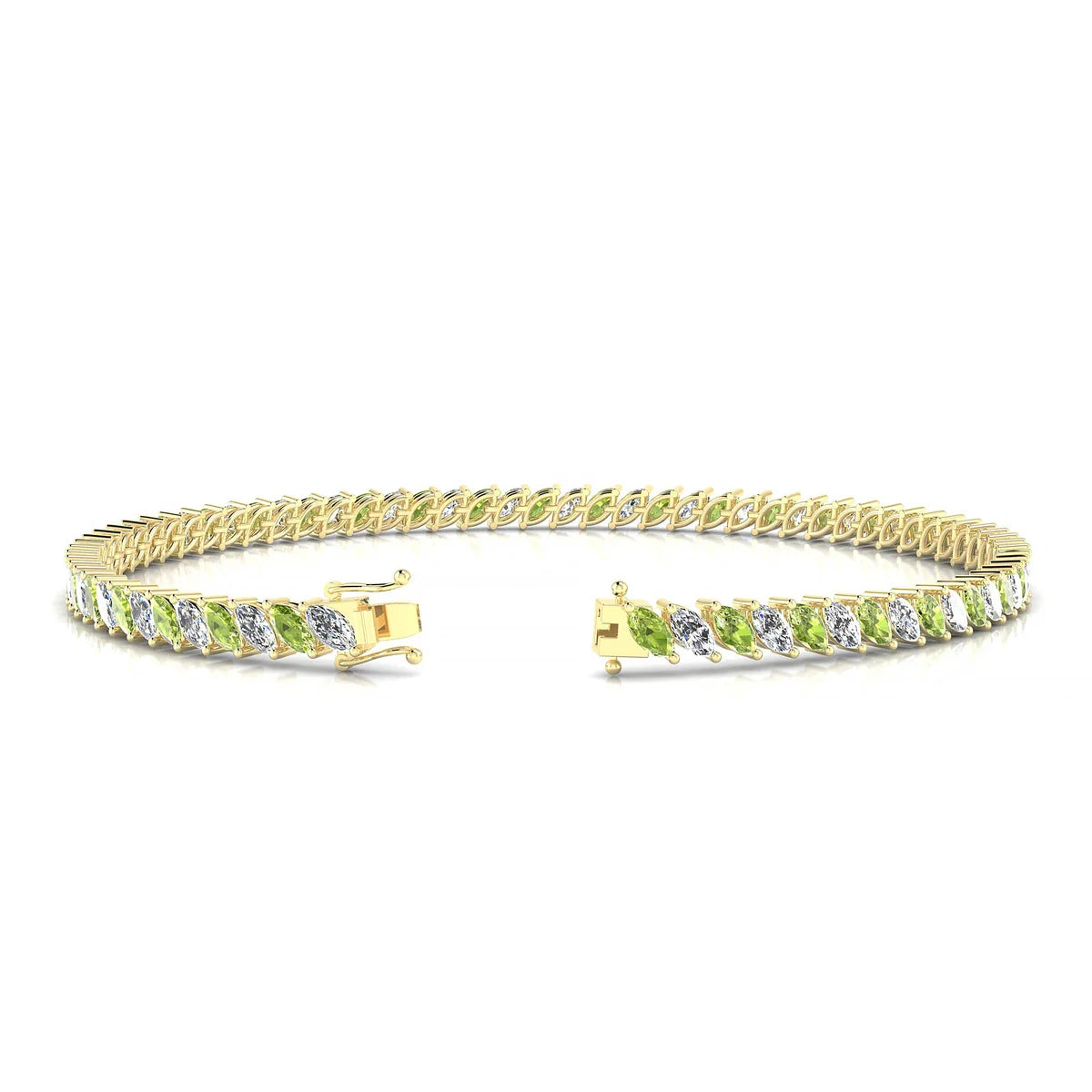Nile 1-1 | 18k Yellow Gold 4 x 2 mm Marquise Natural Peridot Tennis Bracelet