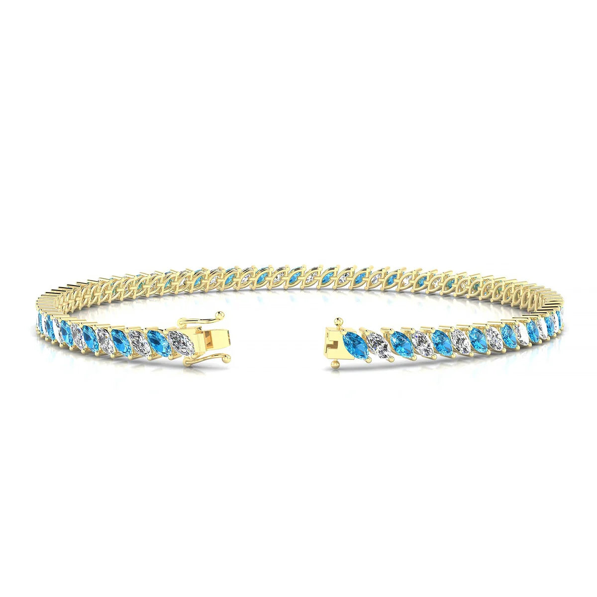 Nile 1-1 | 18k Yellow Gold 4 x 2 mm Marquise Natural Topaz Tennis Bracelet