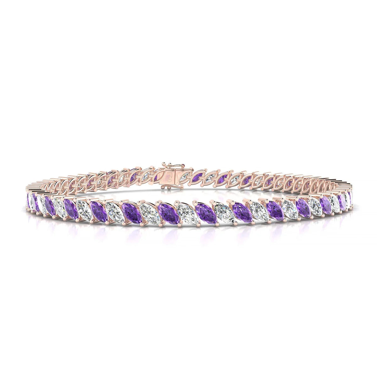 Nile 1-1 | 18k Rose Gold 5 x 2.5 mm Marquise Natural Amethyst Tennis Bracelet