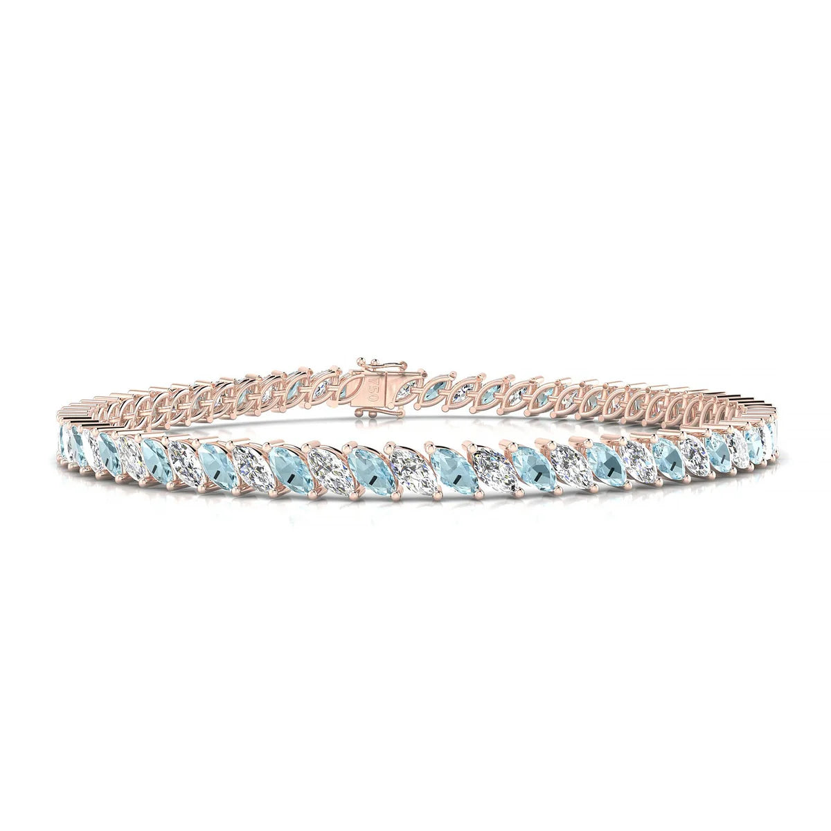 Nile 1-1 | 18k Rose Gold 5 x 2.5 mm Marquise Natural Aquamarine Tennis Bracelet