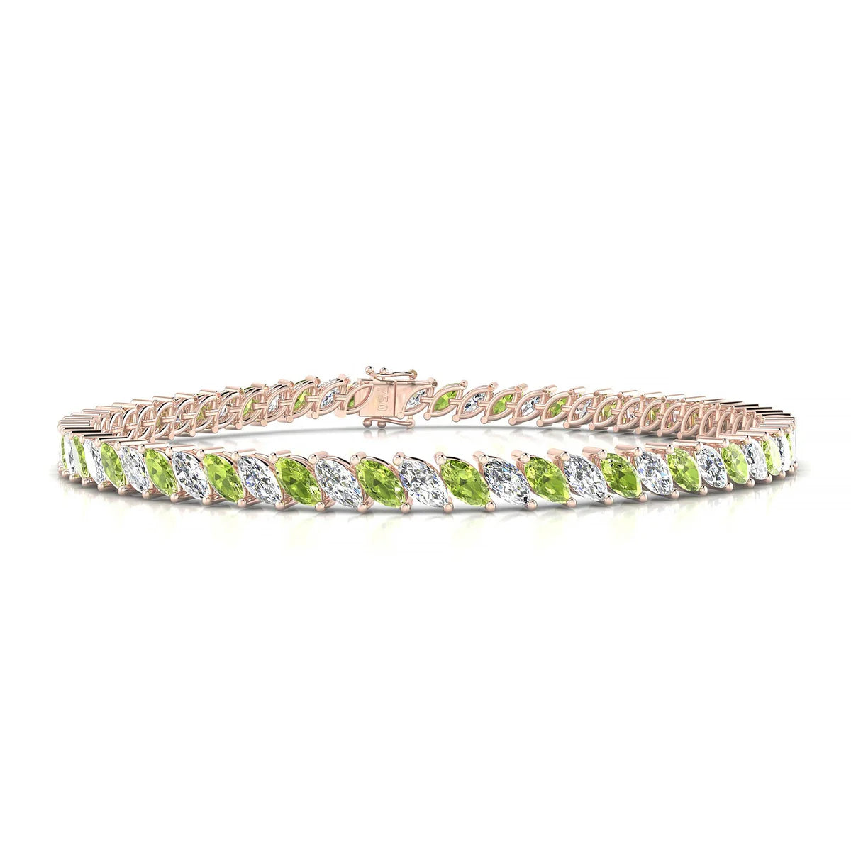 Nile 1-1 | 18k Rose Gold 5 x 2.5 mm Marquise Natural Peridot Tennis Bracelet