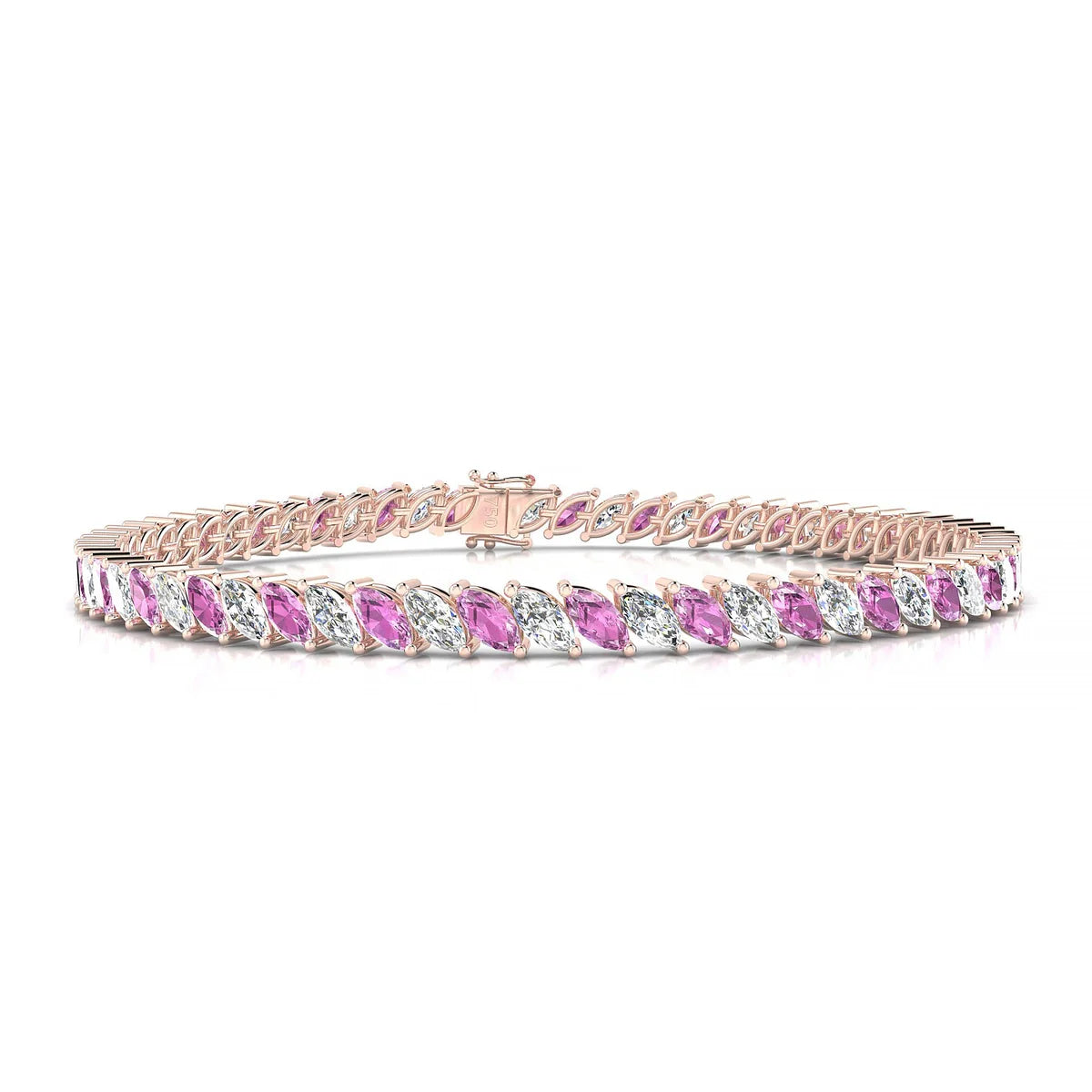 Nile 1-1 | 18k Rose Gold 5 x 2.5 mm Marquise Natural Pink Sapphire Tennis Bracelet