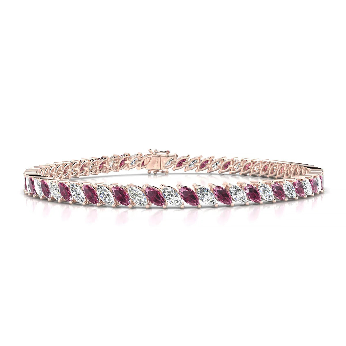 Nile 1-1 | 18k Rose Gold 5 x 2.5 mm Marquise Natural Rhodolite Tennis Bracelet