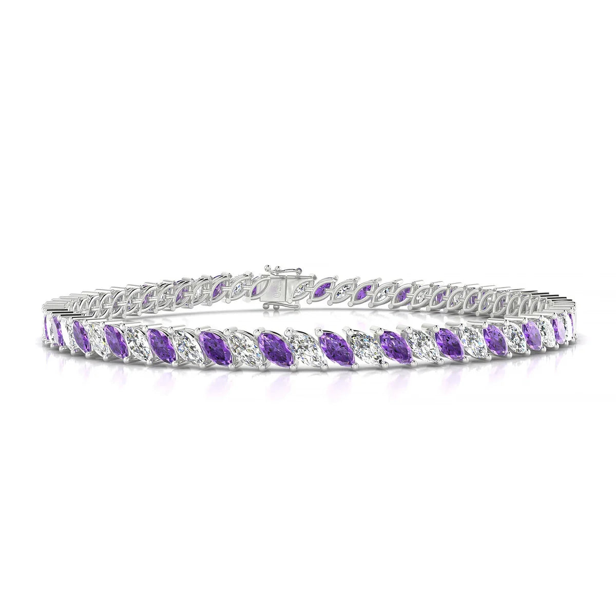 Nile 1-1 | 18k White Gold 5 x 2.5 mm Marquise Natural Amethyst Tennis Bracelet