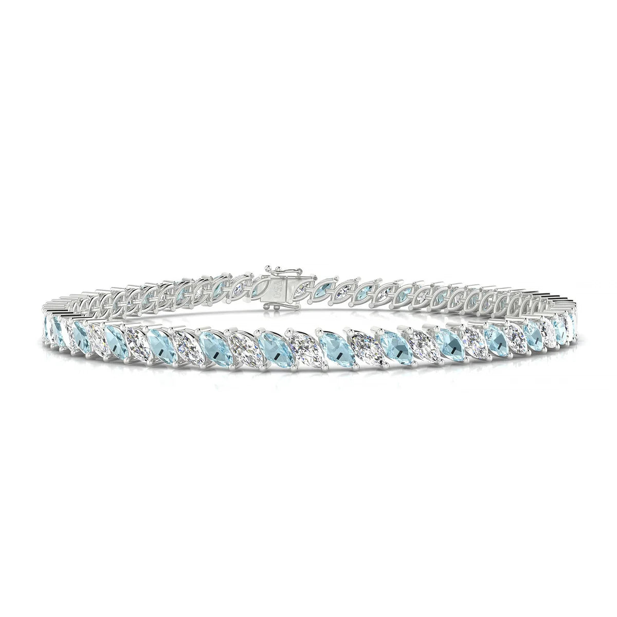 Nile 1-1 | 18k White Gold 5 x 2.5 mm Marquise Natural Aquamarine Tennis Bracelet