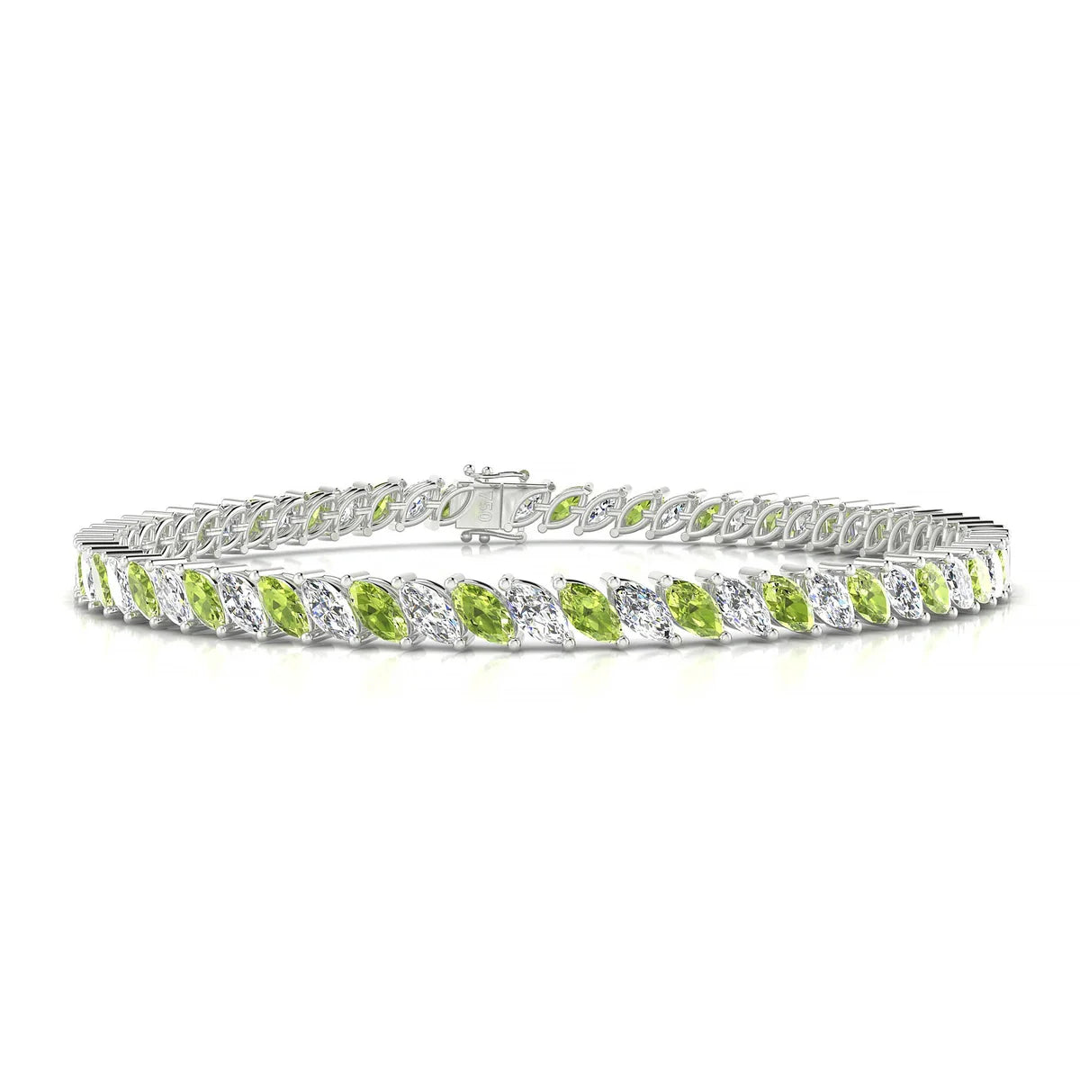 Nile 1-1 | 18k White Gold 5 x 2.5 mm Marquise Natural Peridot Tennis Bracelet