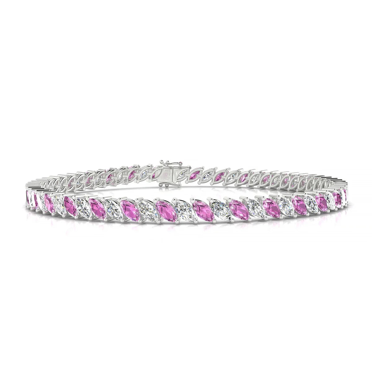 Nile 1-1 | 18k White Gold 5 x 2.5 mm Marquise Natural Pink Sapphire Tennis Bracelet