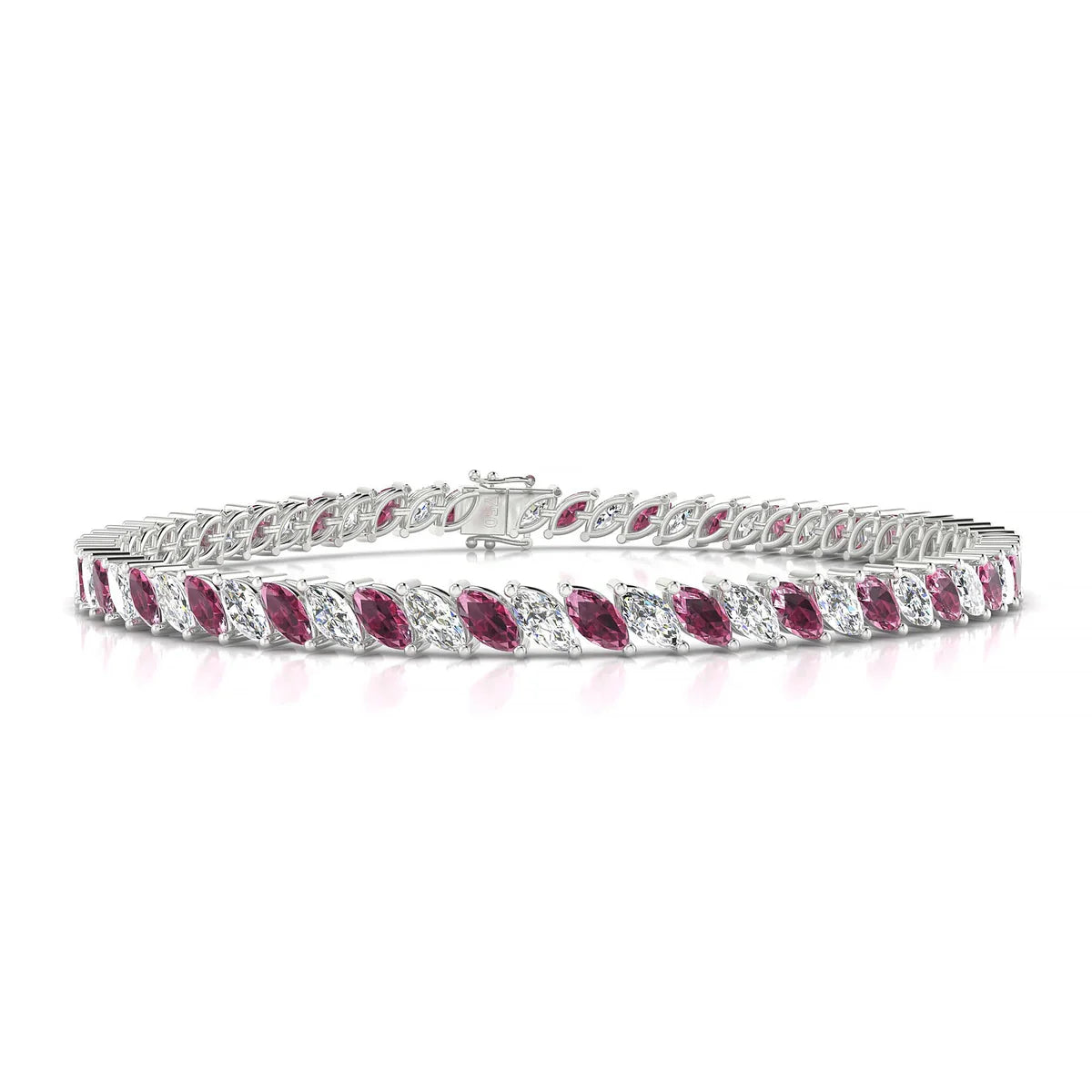 Nile 1-1 | 18k White Gold 5 x 2.5 mm Marquise Natural Rhodolite Tennis Bracelet