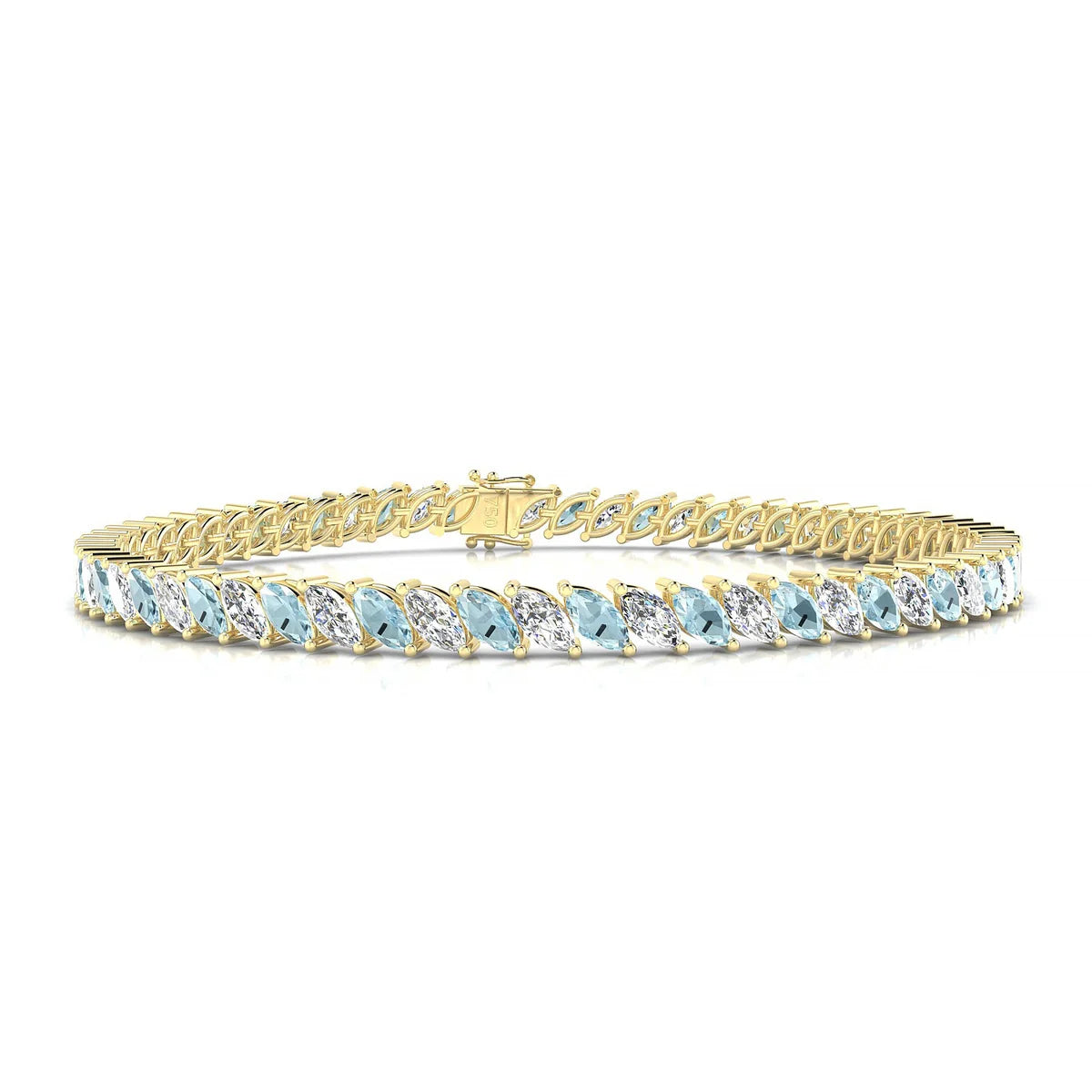 Nile 1-1 | 18k Yellow Gold 5 x 2.5 mm Marquise Natural Aquamarine Tennis Bracelet