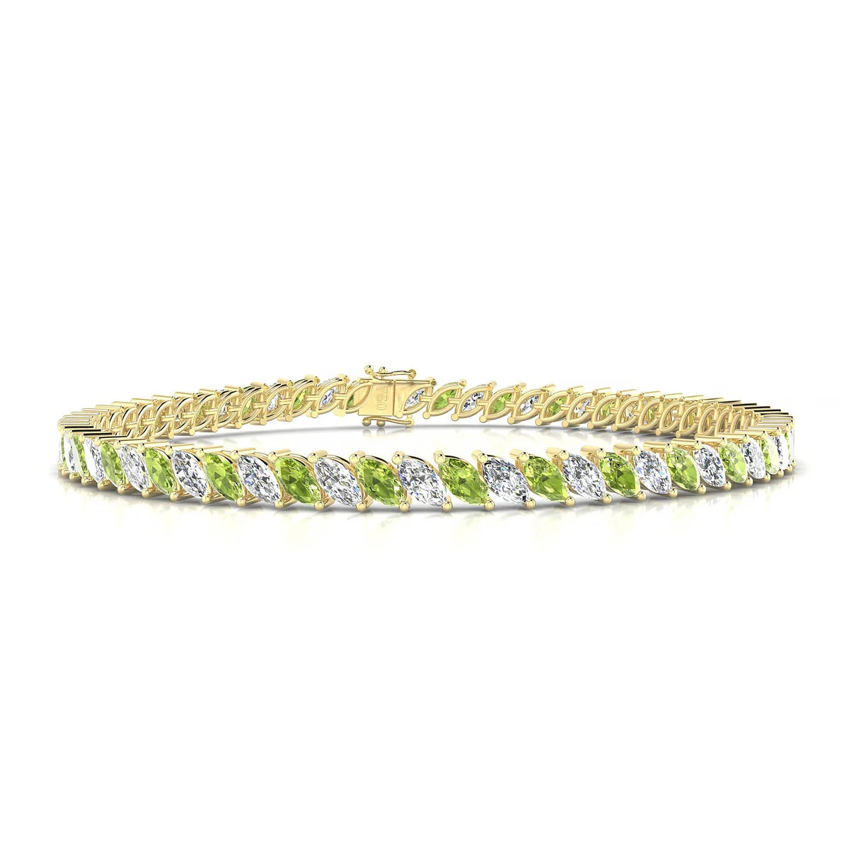 Nile 1-1 | 18k Yellow Gold 5 x 2.5 mm Marquise Natural Peridot Tennis Bracelet