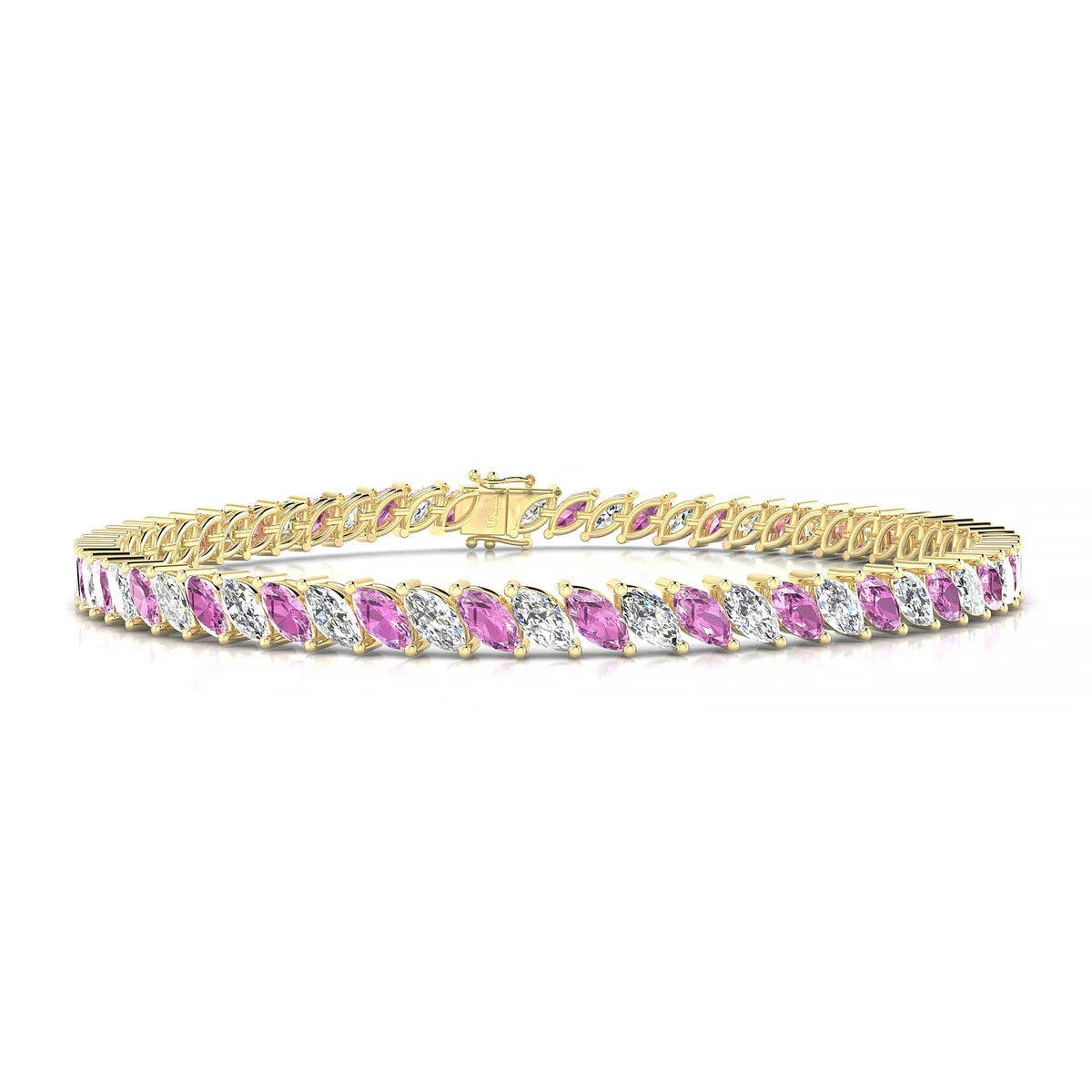 Nile 1-1 | 18k Yellow Gold 5 x 2.5 mm Marquise Natural Pink Sapphire Tennis Bracelet