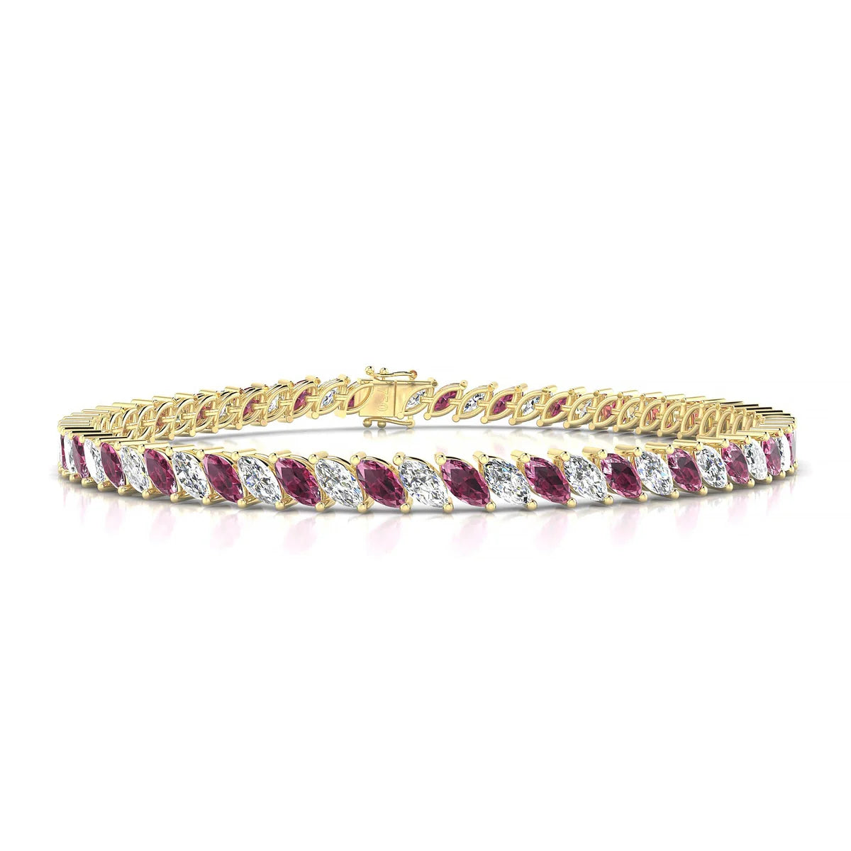 Nile 1-1 | 18k Yellow Gold 5 x 2.5 mm Marquise Natural Rhodolite Tennis Bracelet