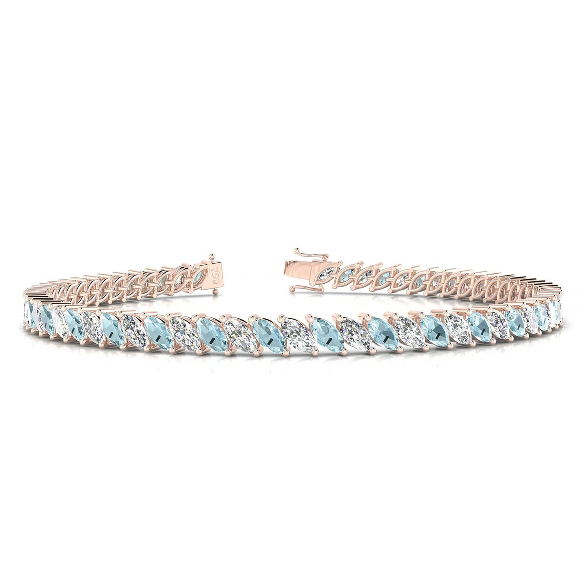 Nile 1-1 | 18k Rose Gold 5 x 2.5 mm Marquise Natural Aquamarine Tennis Bracelet