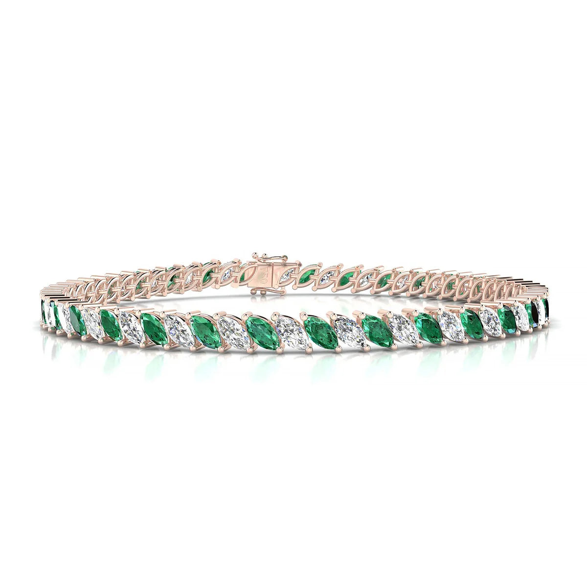 Nile 1-1 | 18k Rose Gold 5 x 2.5 mm Marquise Natural Emerald Tennis Bracelet