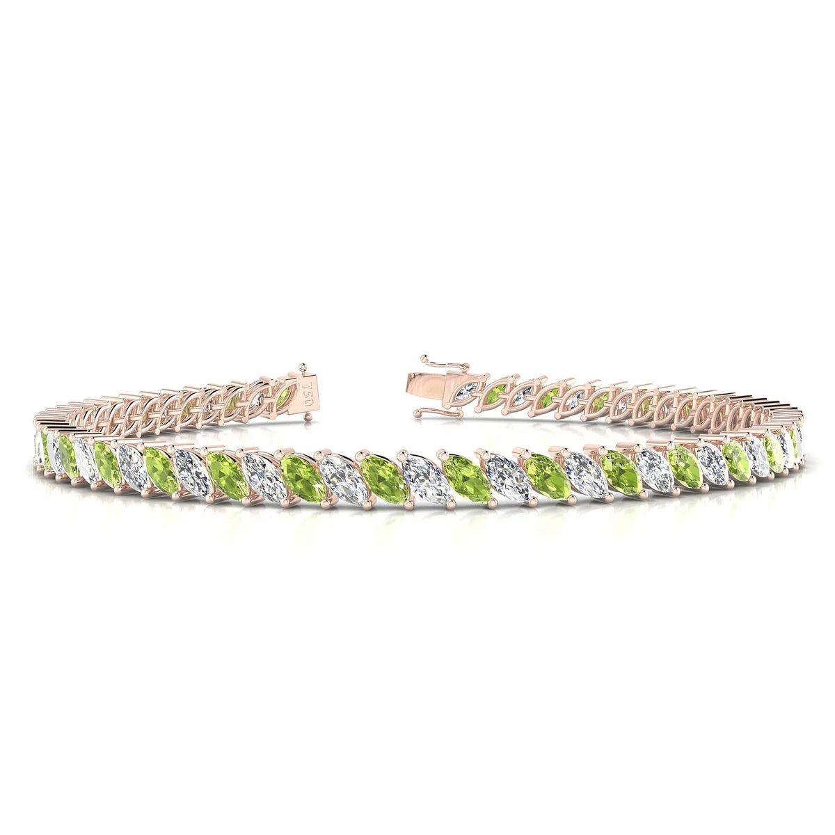 Nile 1-1 | 18k Rose Gold 5 x 2.5 mm Marquise Natural Peridot Tennis Bracelet