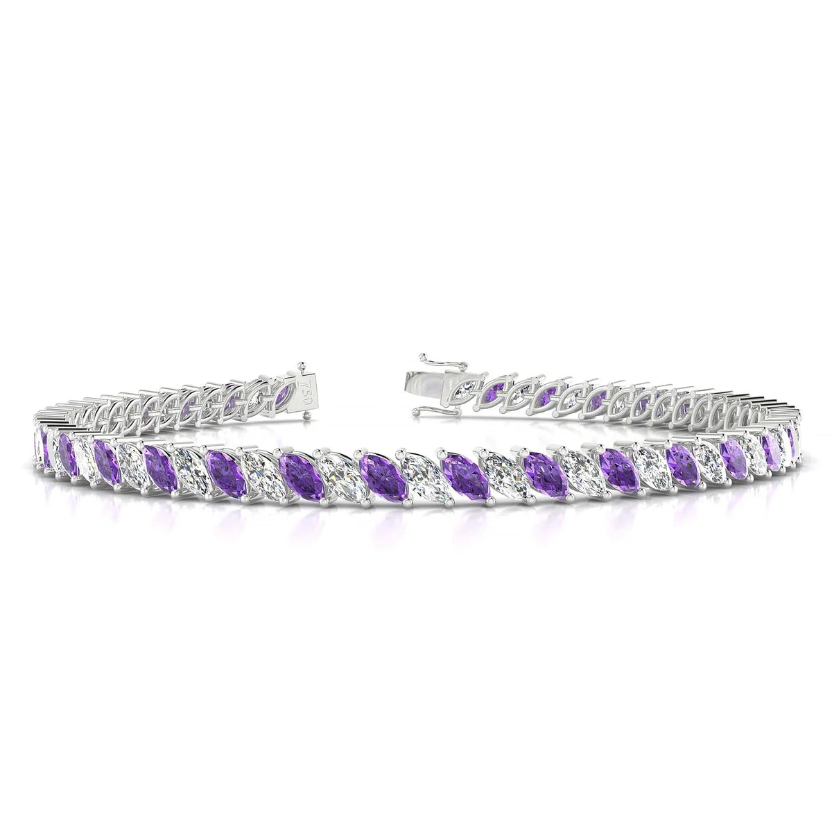 Nile 1-1 | 18k White Gold 5 x 2.5 mm Marquise Natural Amethyst Tennis Bracelet