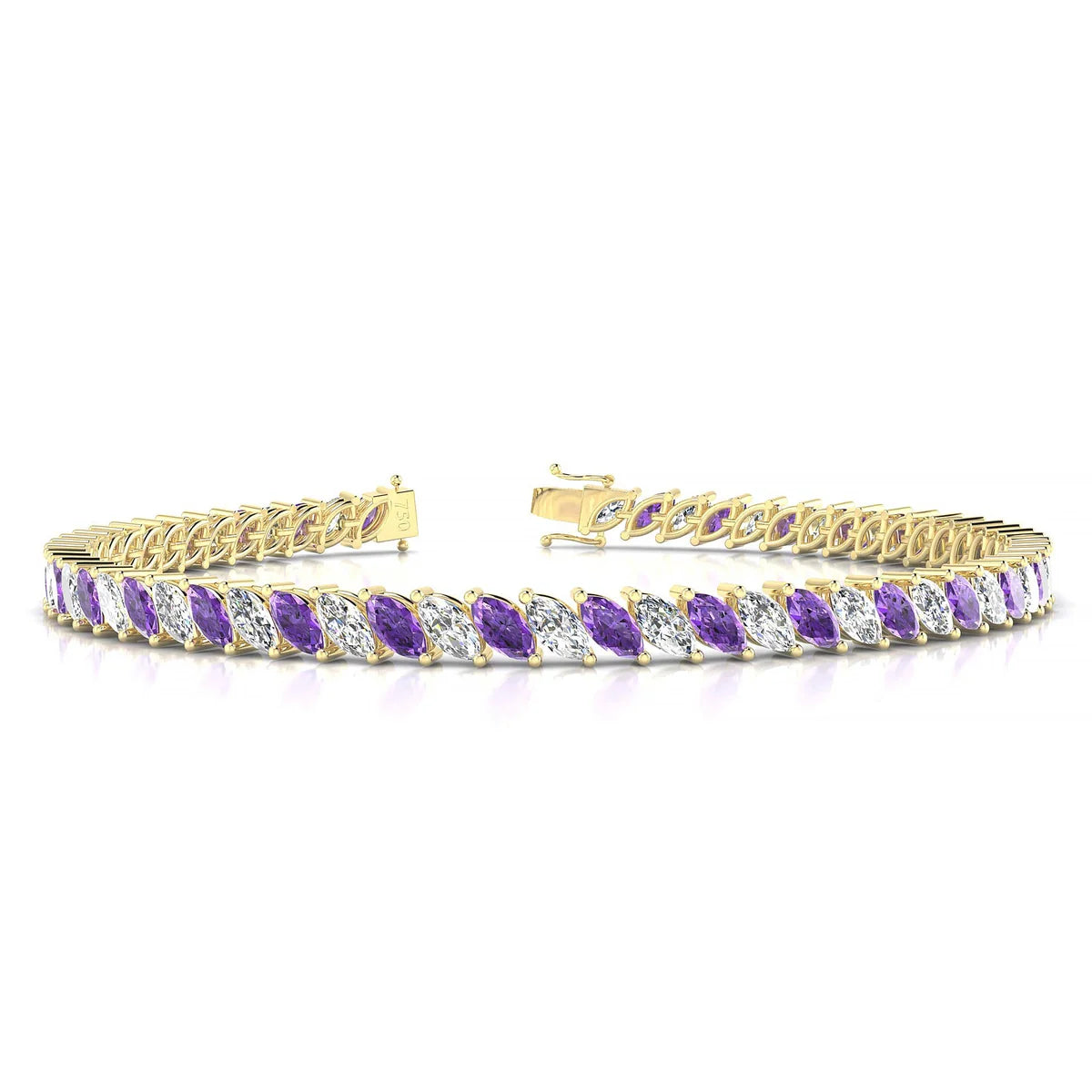 Nile 1-1 | 18k Yellow Gold 5 x 2.5 mm Marquise Natural Amethyst Tennis Bracelet