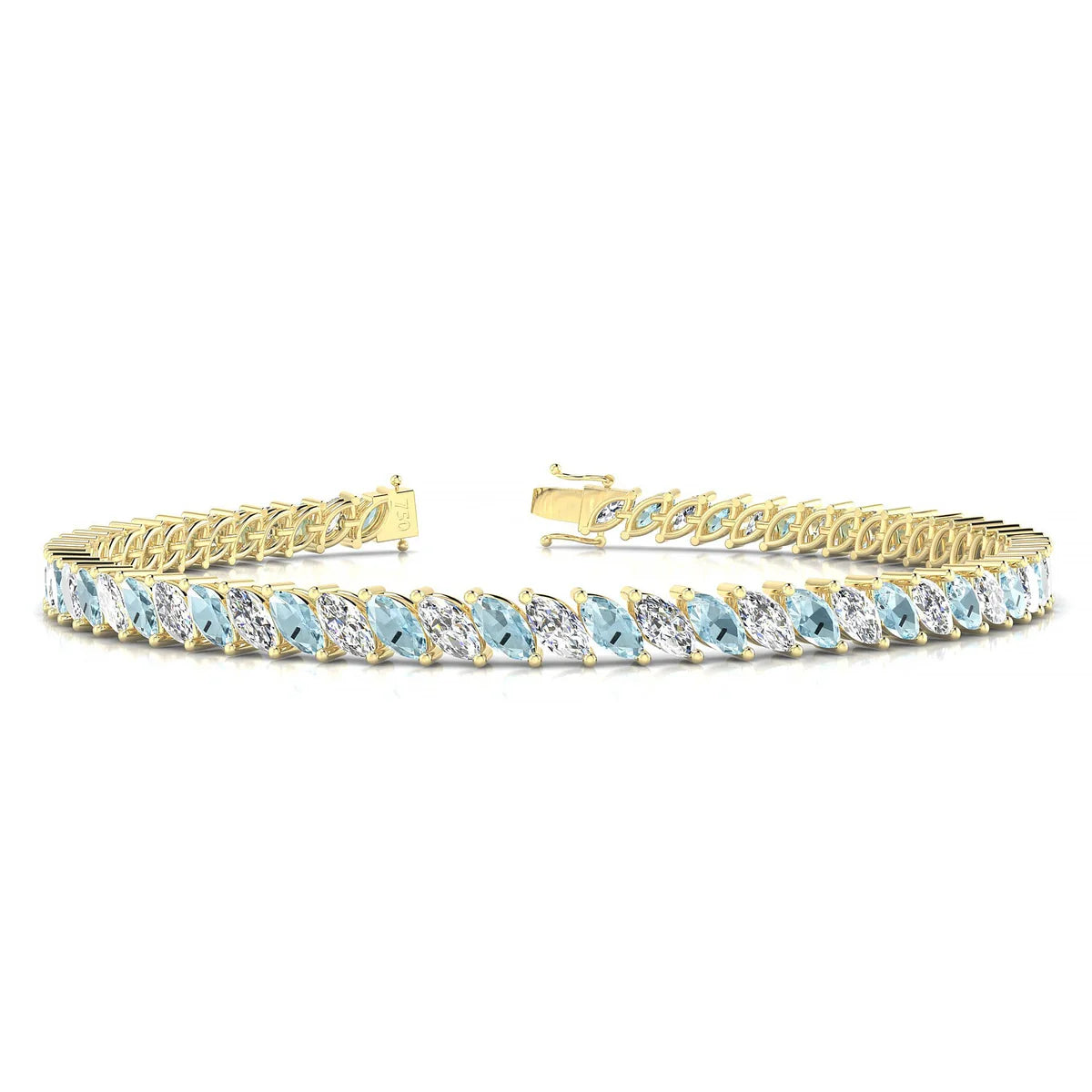 Nile 1-1 | 18k Yellow Gold 5 x 2.5 mm Marquise Natural Aquamarine Tennis Bracelet