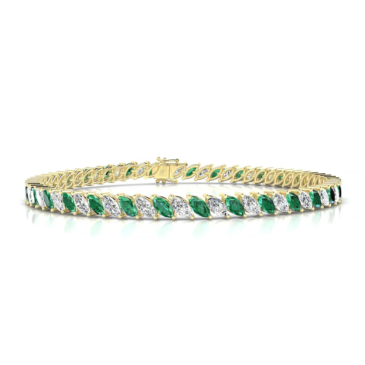 Nile 1-1 | 18k Yellow Gold 5 x 2.5 mm Marquise Natural Emerald Tennis Bracelet