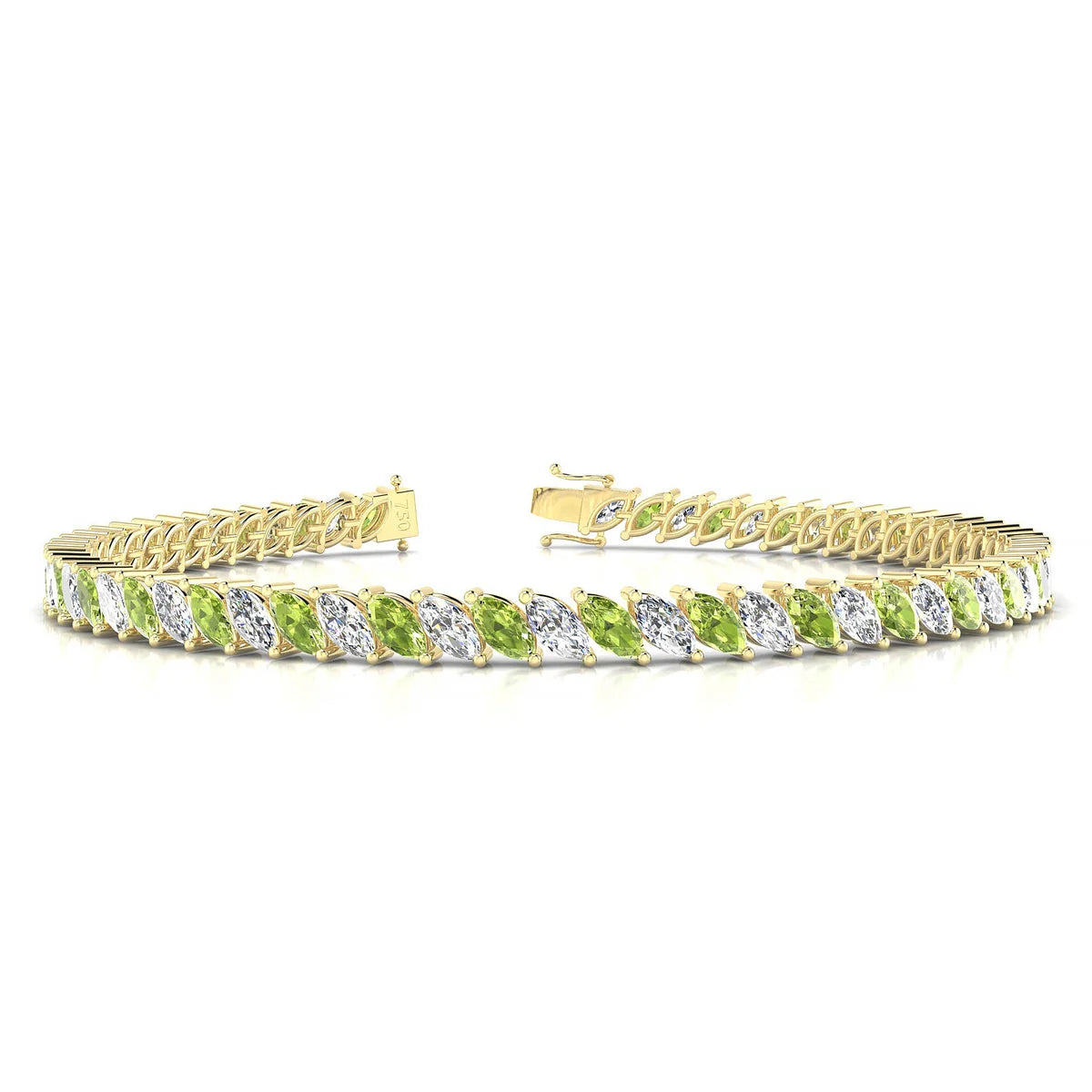 Nile 1-1 | 18k Yellow Gold 5 x 2.5 mm Marquise Natural Peridot Tennis Bracelet