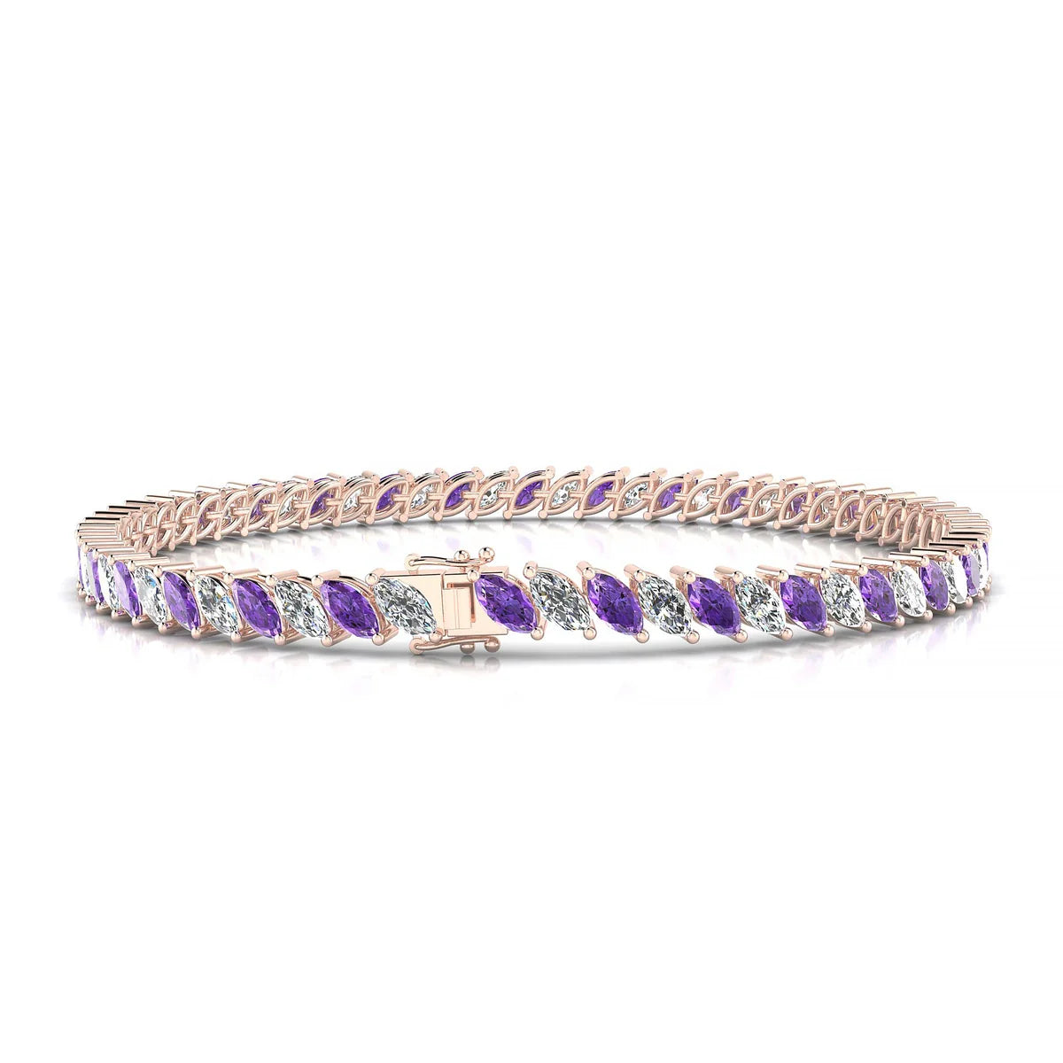 Nile 1-1 | 18k Rose Gold 5 x 2.5 mm Marquise Natural Amethyst Tennis Bracelet