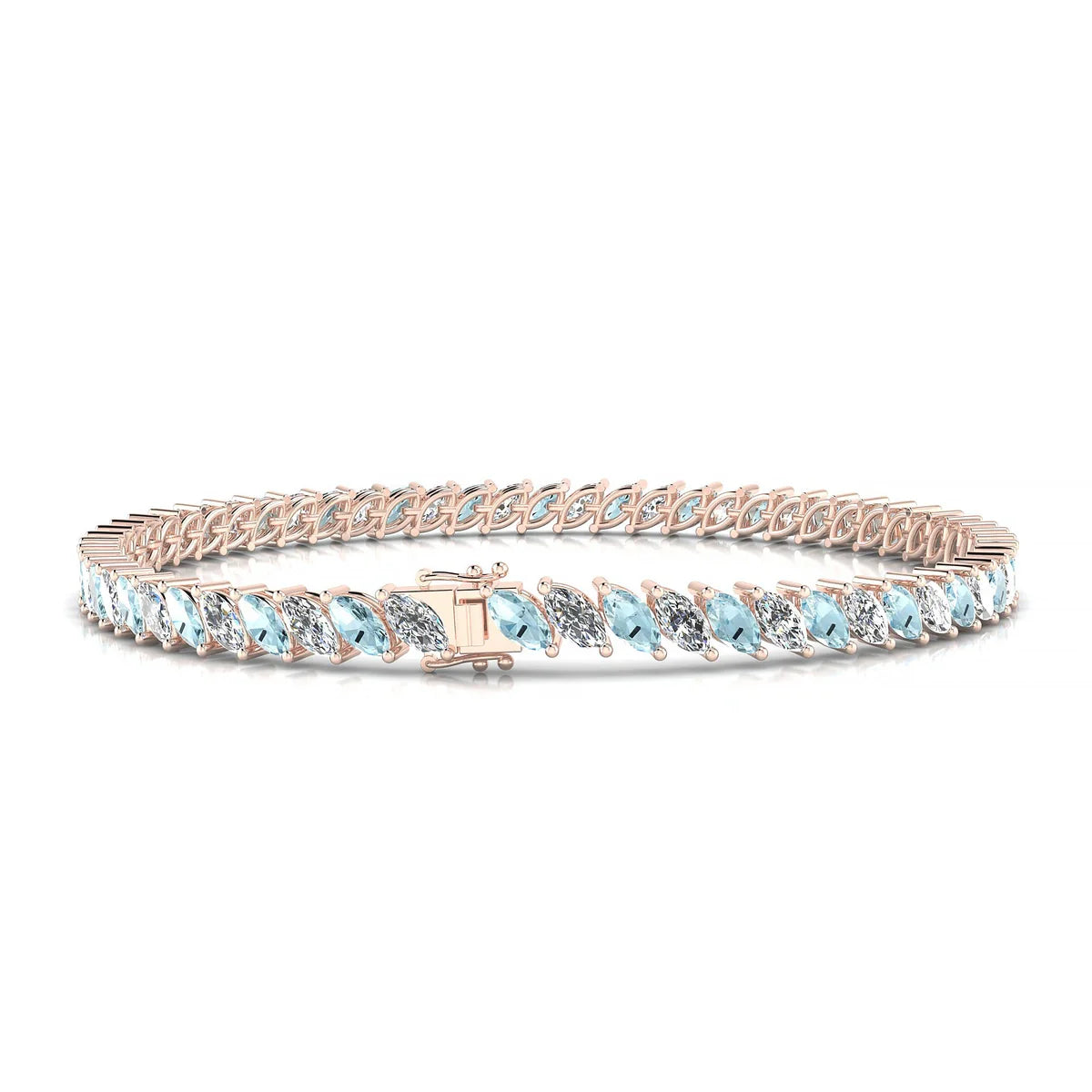 Nile 1-1 | 18k Rose Gold 5 x 2.5 mm Marquise Natural Aquamarine Tennis Bracelet