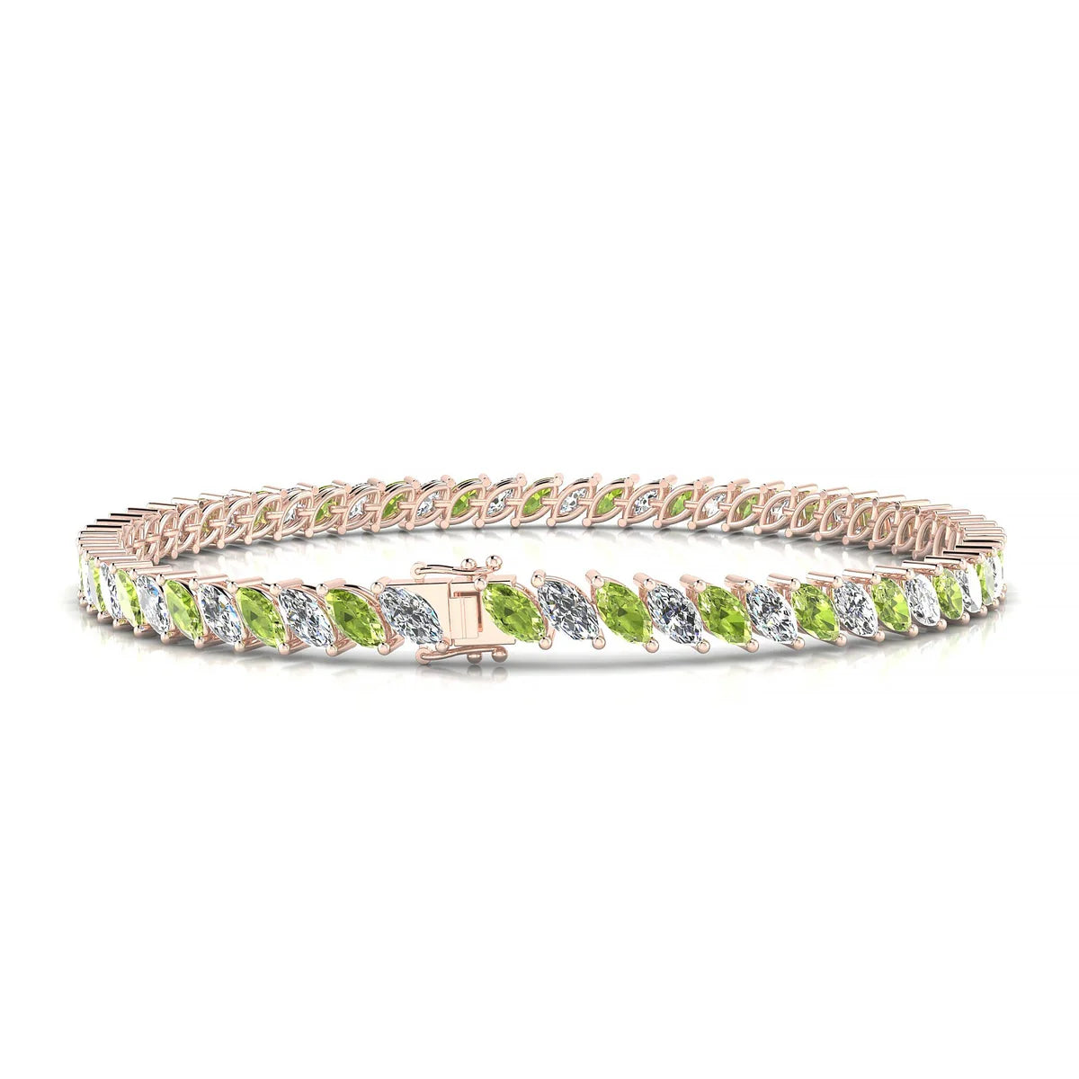 Nile 1-1 | 18k Rose Gold 5 x 2.5 mm Marquise Natural Peridot Tennis Bracelet
