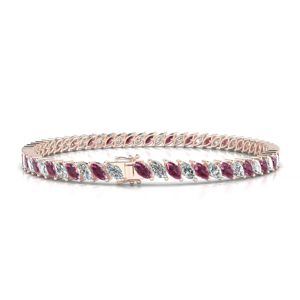 Nile 1-1 | 18k Rose Gold 5 x 2.5 mm Marquise Natural Rhodolite Tennis Bracelet