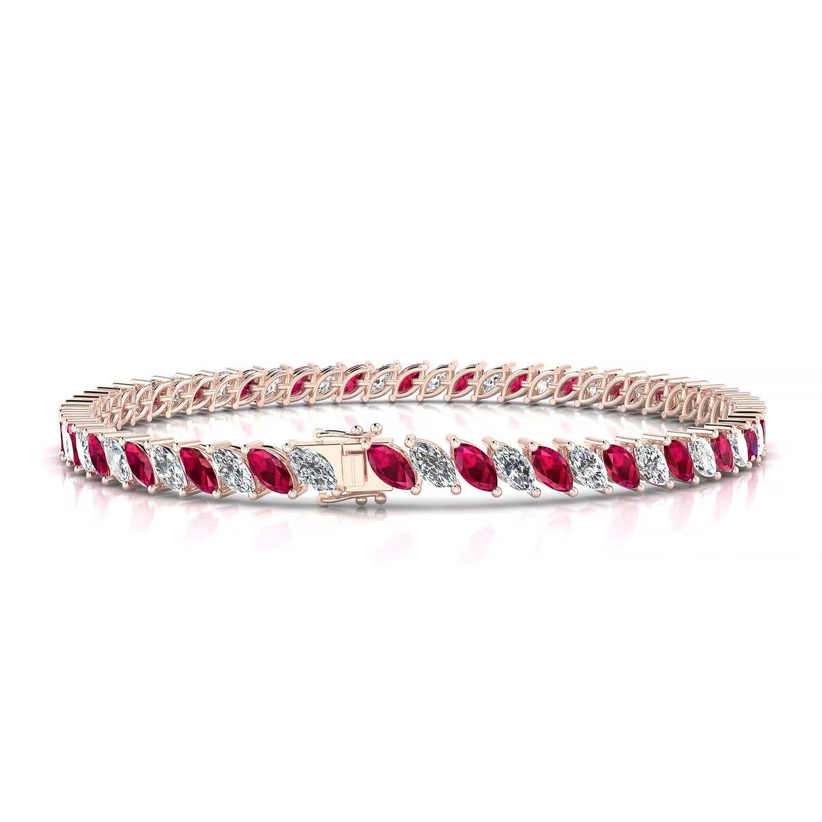 Nile 1-1 | 18k Rose Gold 5 x 2.5 mm Marquise Natural Ruby Tennis Bracelet