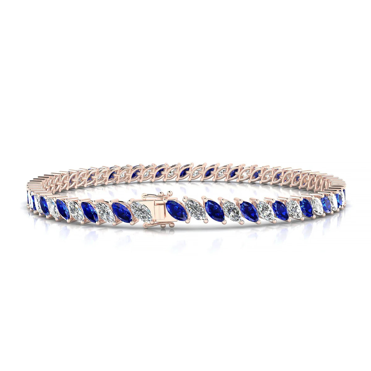 Nile 1-1 | 18k Rose Gold 5 x 2.5 mm Marquise Natural Sapphire Tennis Bracelet