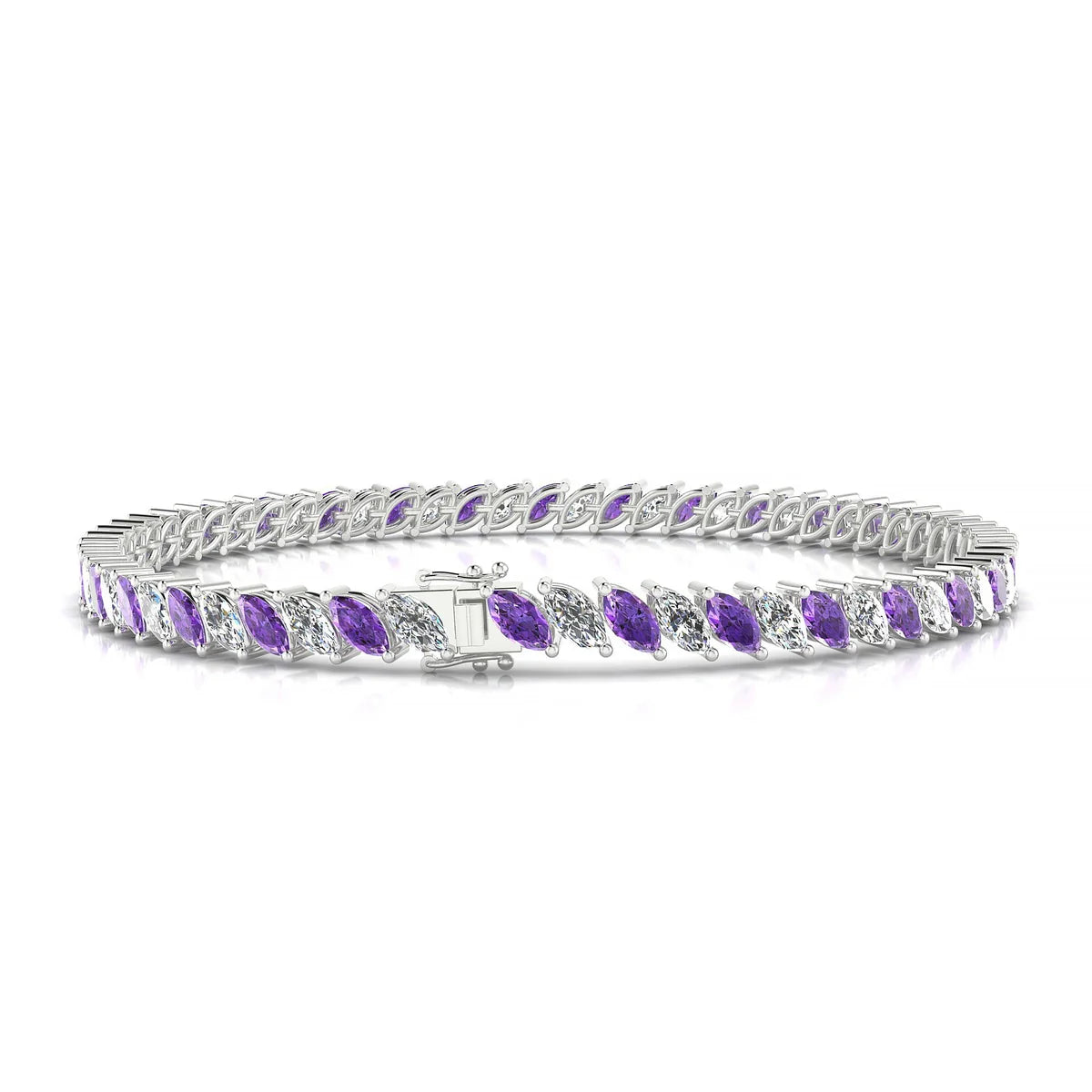 Nile 1-1 | 18k White Gold 5 x 2.5 mm Marquise Natural Amethyst Tennis Bracelet