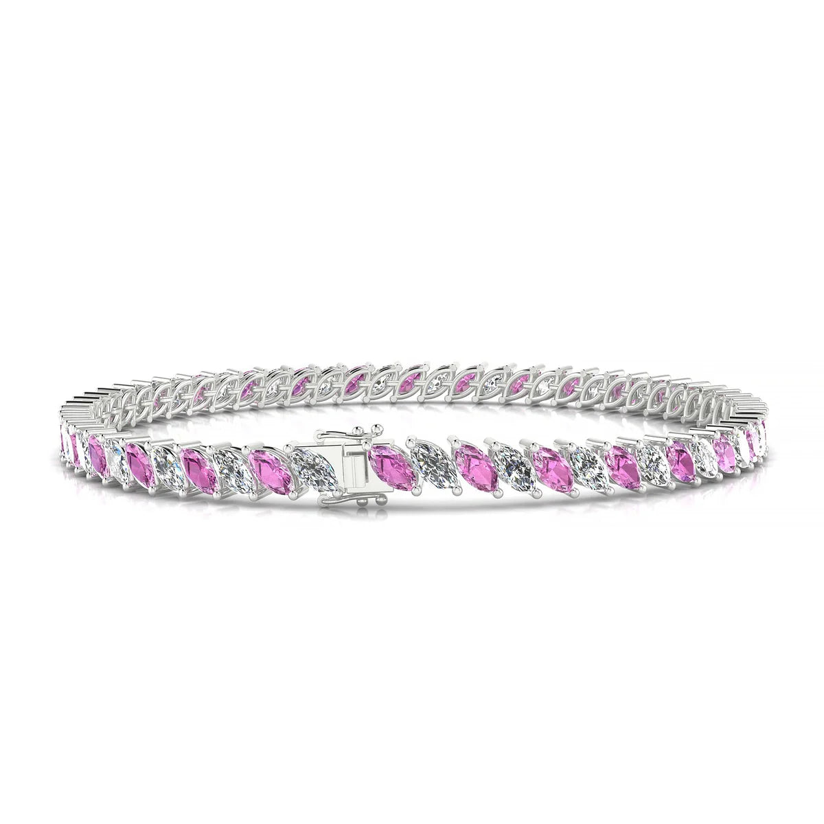 Nile 1-1 | 18k White Gold 5 x 2.5 mm Marquise Natural Pink Sapphire Tennis Bracelet