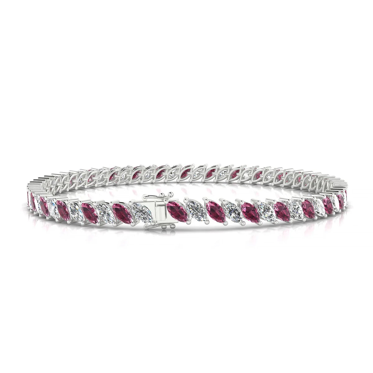 Nile 1-1 | 18k White Gold 5 x 2.5 mm Marquise Natural Rhodolite Tennis Bracelet