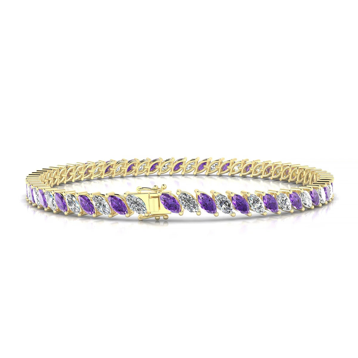 Nile 1-1 | 18k Yellow Gold 5 x 2.5 mm Marquise Natural Amethyst Tennis Bracelet