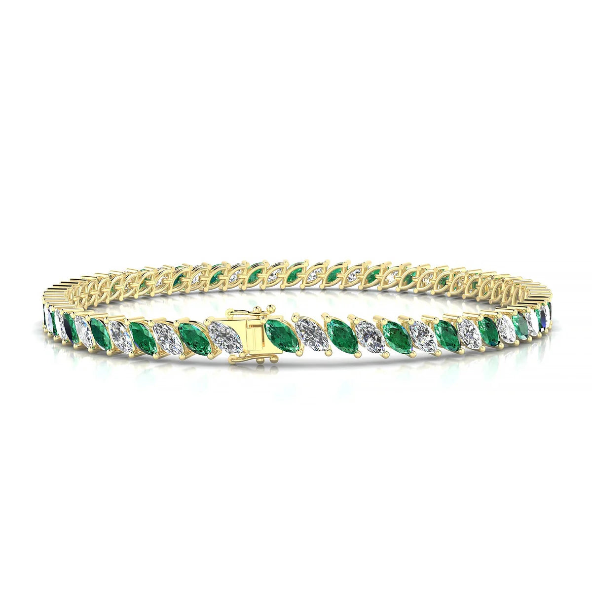 Nile 1-1 | 18k Yellow Gold 5 x 2.5 mm Marquise Natural Emerald Tennis Bracelet