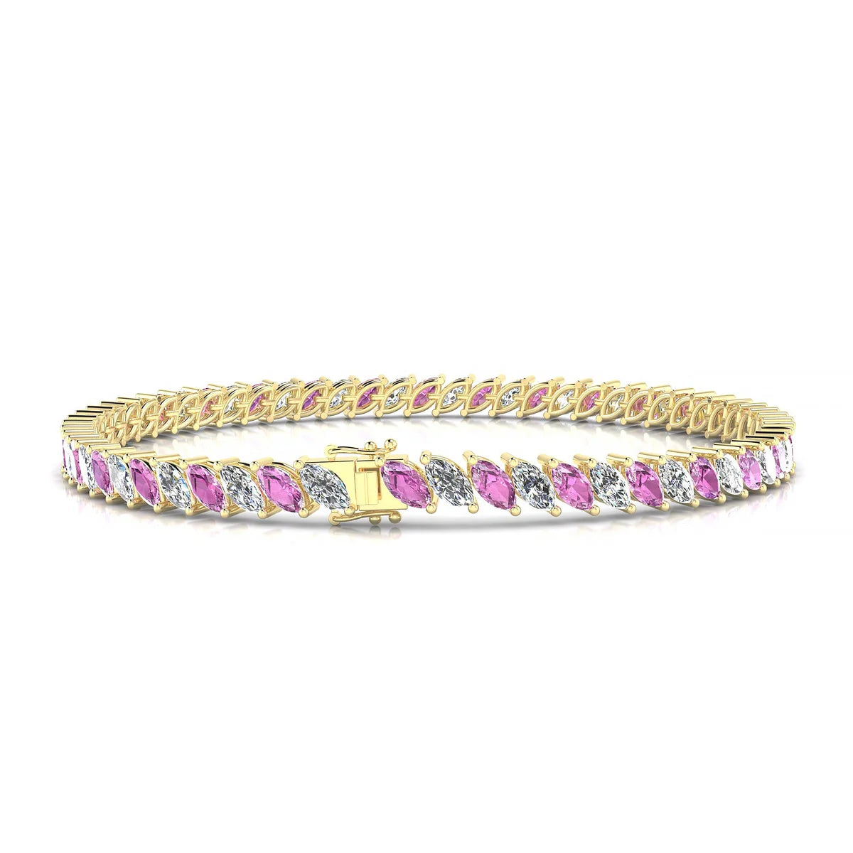 Nile 1-1 | 18k Yellow Gold 5 x 2.5 mm Marquise Natural Pink Sapphire Tennis Bracelet