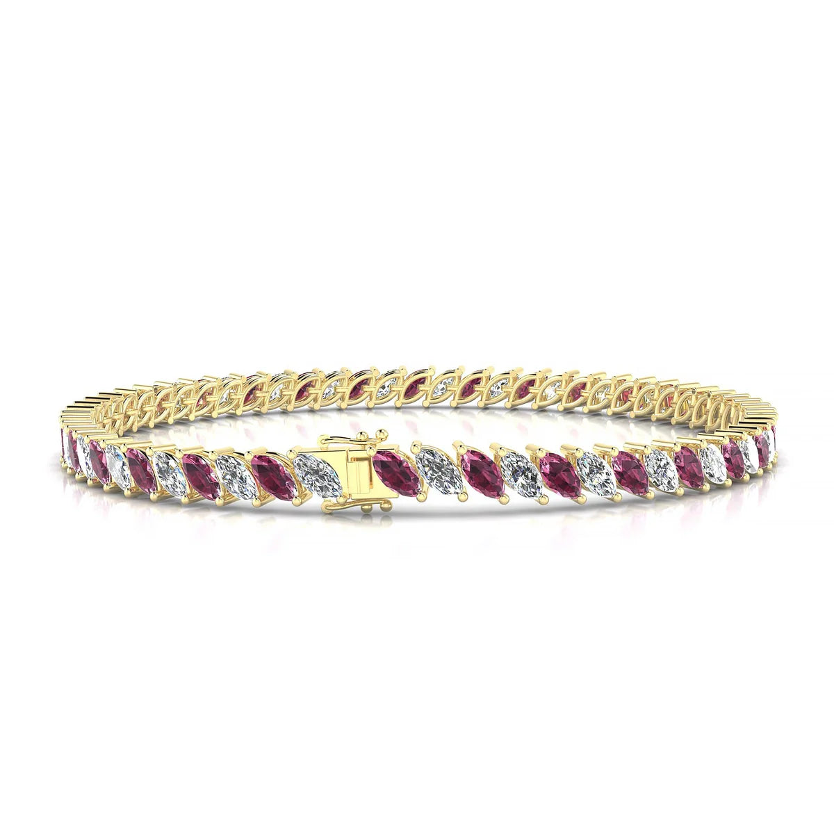 Nile 1-1 | 18k Yellow Gold 5 x 2.5 mm Marquise Natural Rhodolite Tennis Bracelet