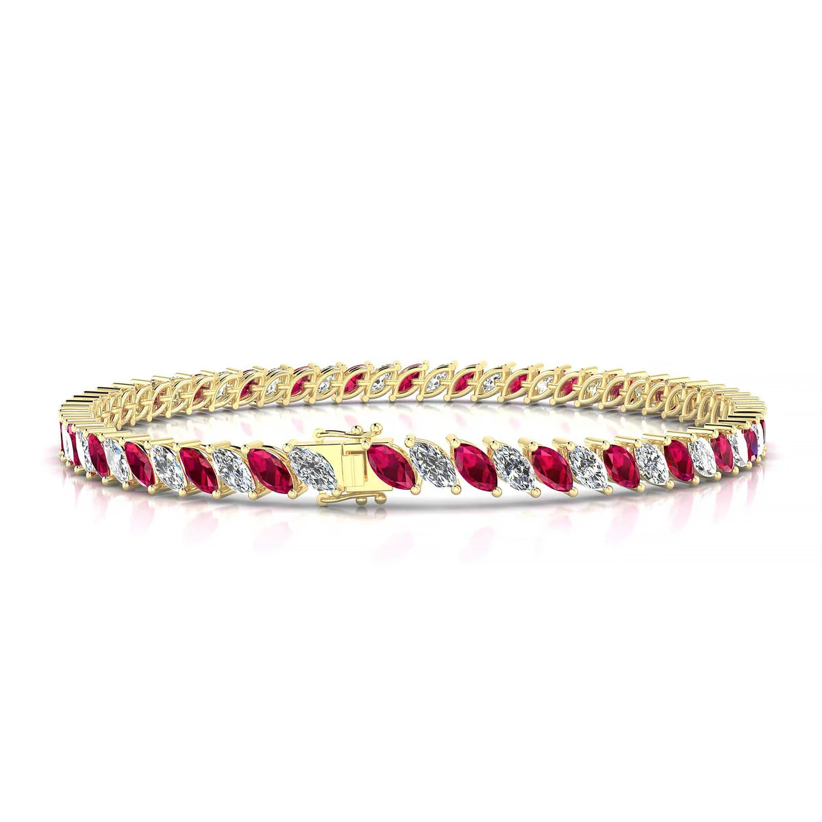 Nile 1-1 | 18k Yellow Gold 5 x 2.5 mm Marquise Natural Ruby Tennis Bracelet