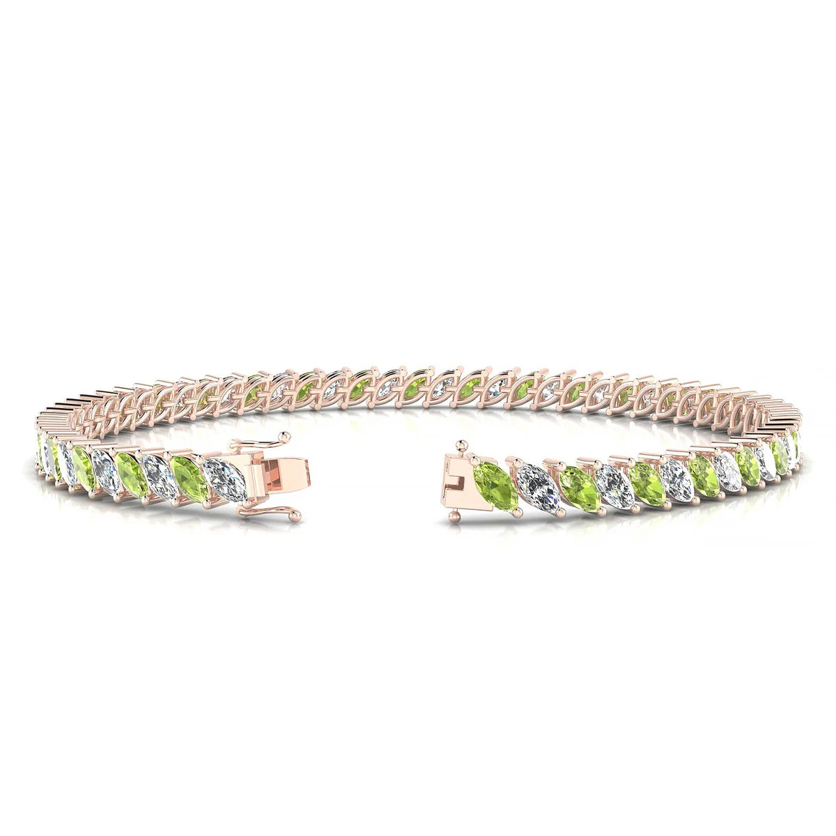 Nile 1-1 | 18k Rose Gold 5 x 2.5 mm Marquise Natural Peridot Tennis Bracelet