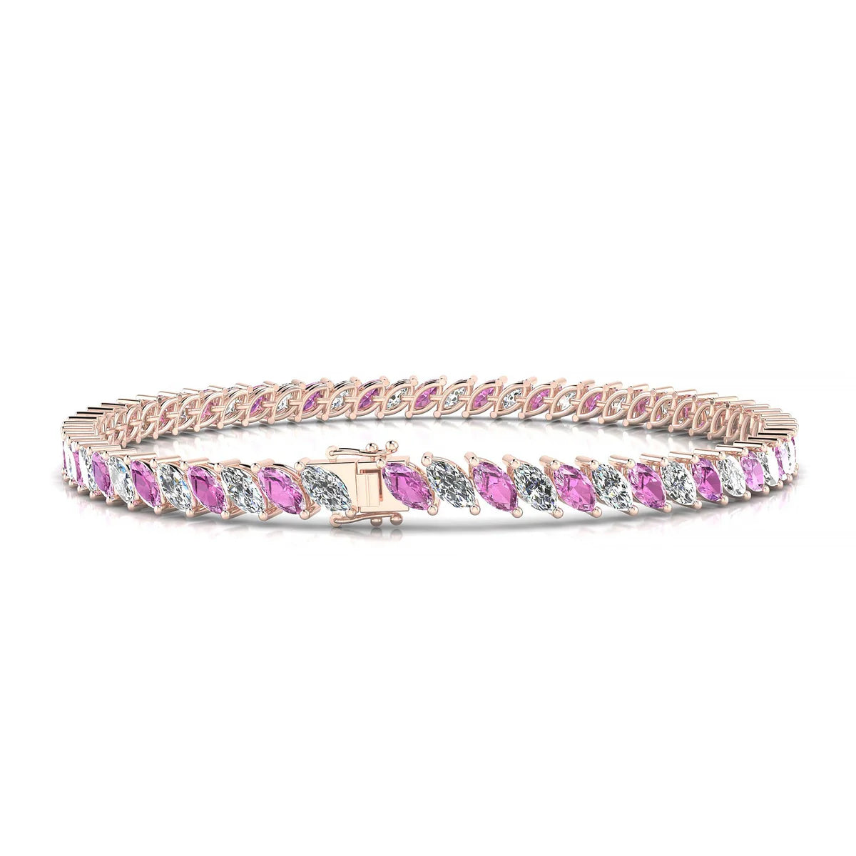 Nile 1-1 | 18k Rose Gold 5 x 2.5 mm Marquise Natural Pink Sapphire Tennis Bracelet