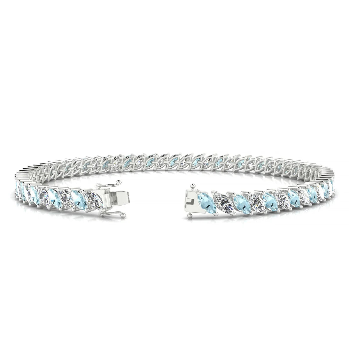 Nile 1-1 | 18k White Gold 5 x 2.5 mm Marquise Natural Aquamarine Tennis Bracelet