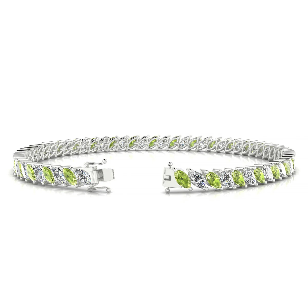 Nile 1-1 | 18k White Gold 5 x 2.5 mm Marquise Natural Peridot Tennis Bracelet