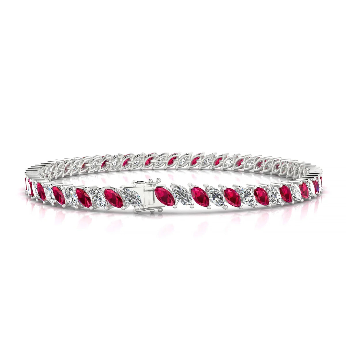 Nile 1-1 | 18k White Gold 5 x 2.5 mm Marquise Natural Ruby Tennis Bracelet