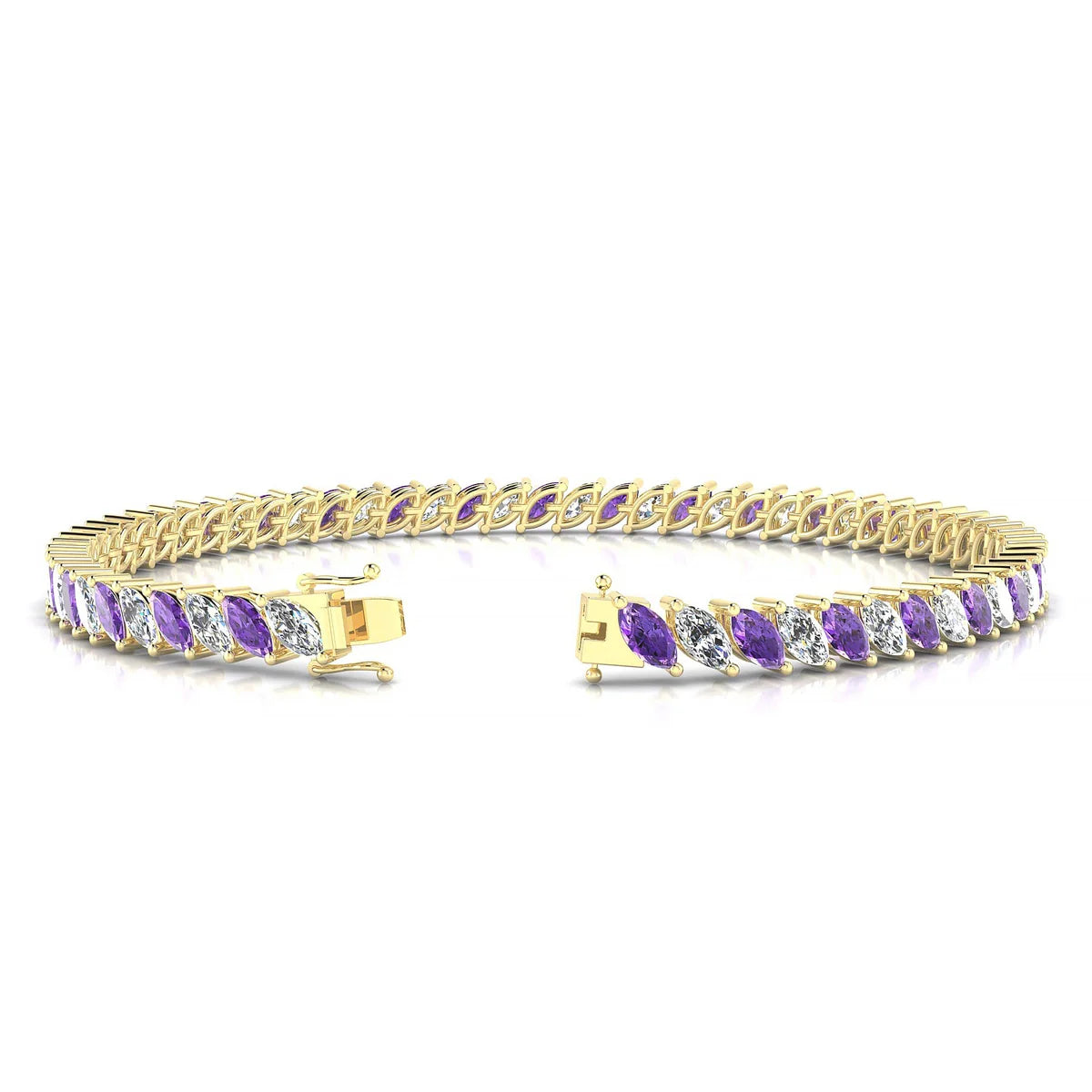Nile 1-1 | 18k Yellow Gold 5 x 2.5 mm Marquise Natural Amethyst Tennis Bracelet