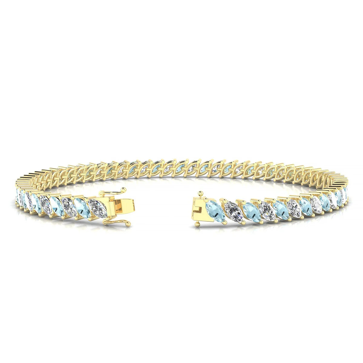 Nile 1-1 | 18k Yellow Gold 5 x 2.5 mm Marquise Natural Aquamarine Tennis Bracelet