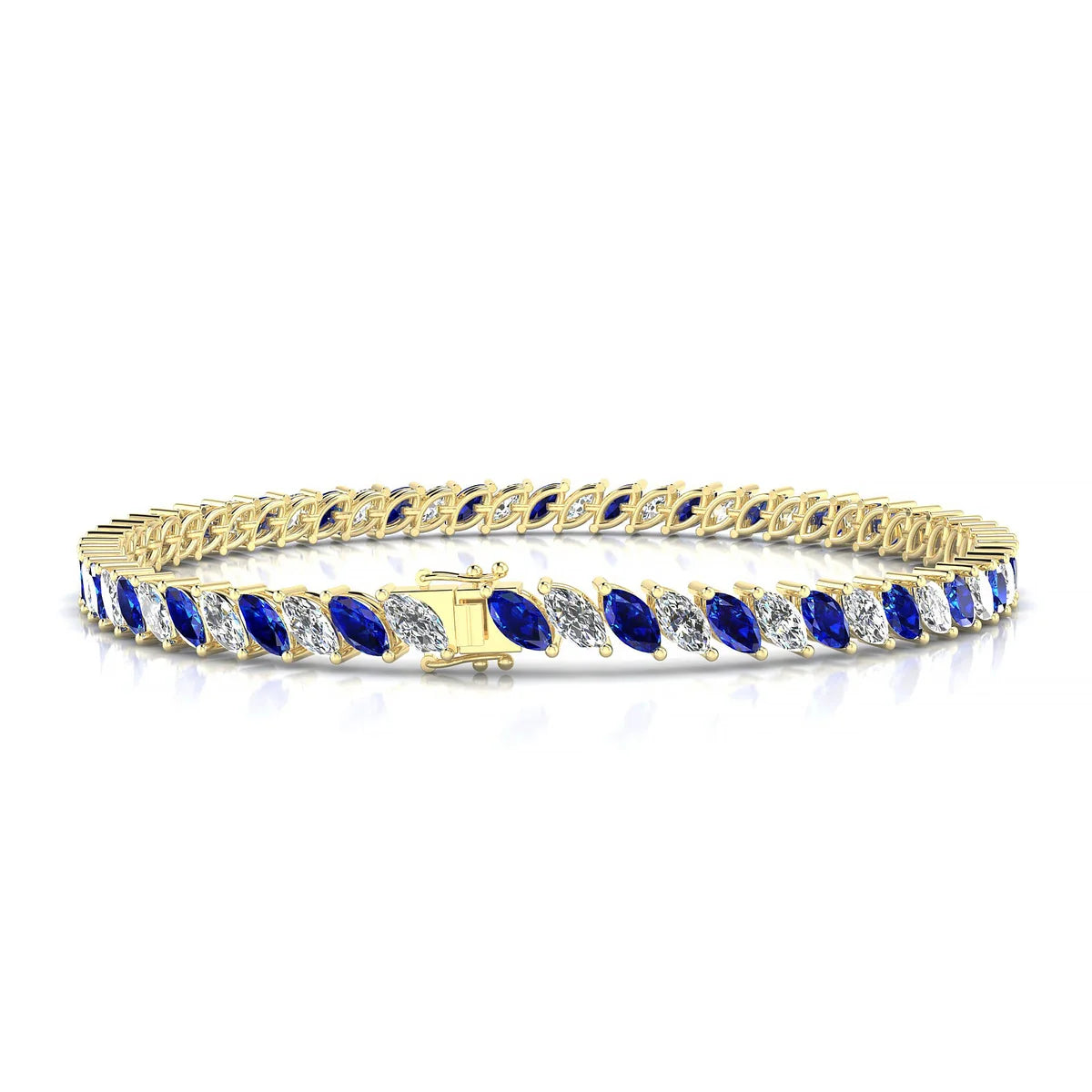 Nile 1-1 | 18k Yellow Gold 5 x 2.5 mm Marquise Natural Sapphire Tennis Bracelet